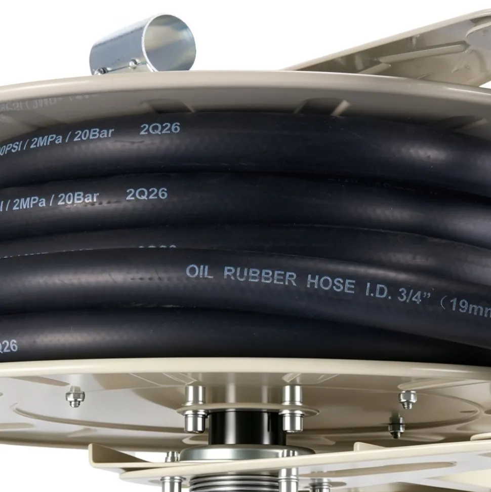 VEVOR Fuel Hose Reel, 3/4 inch x 50 ft Retractable, Spring Driven Auto Swivel Rewind, 300 PSI, Heavy-Duty Carbon Steel Construction with Industrial Grade Rubber Hose, for Diesel Fuel, Kerosene