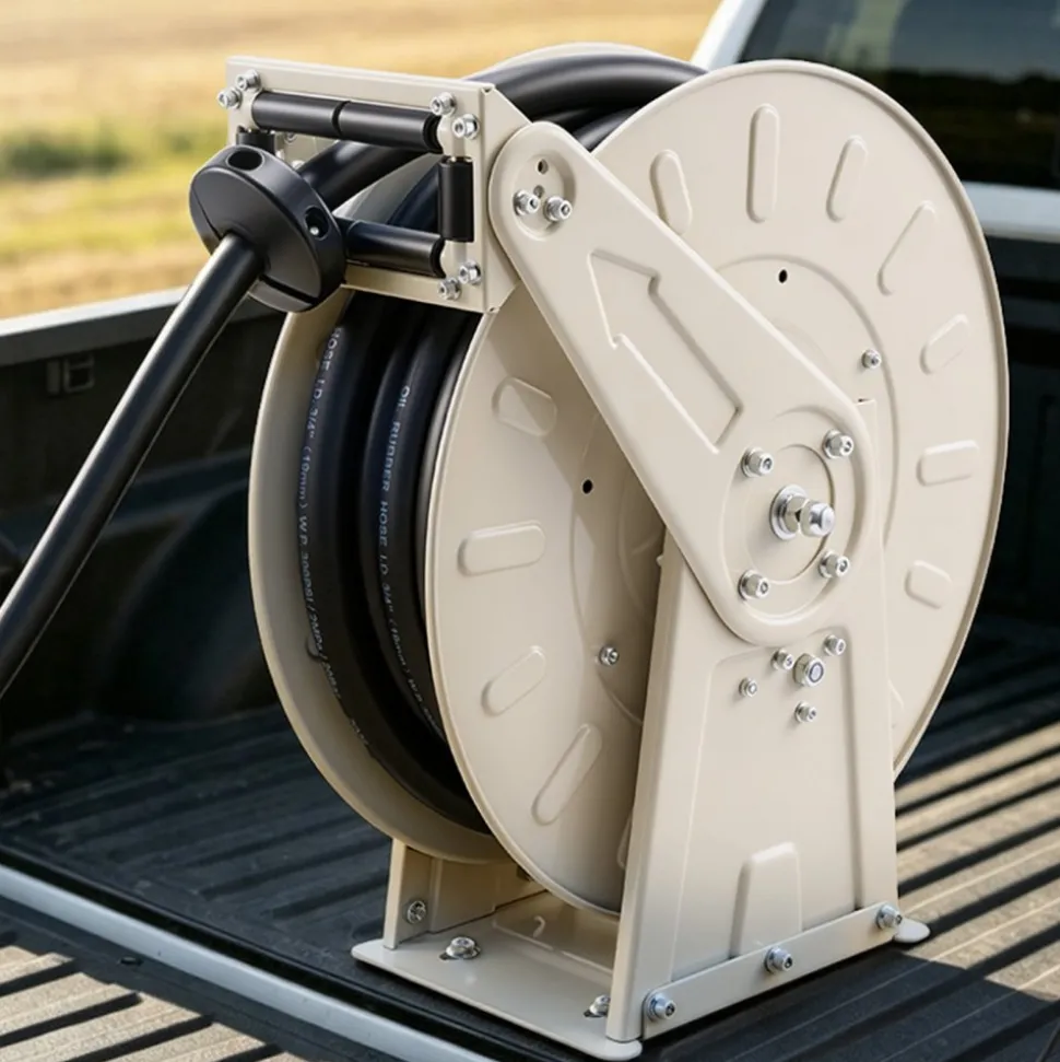 VEVOR Fuel Hose Reel, 3/4 inch x 50 ft Retractable, Spring Driven Auto Swivel Rewind, 300 PSI, Heavy-Duty Carbon Steel Construction with Industrial Grade Rubber Hose, for Diesel Fuel, Kerosene