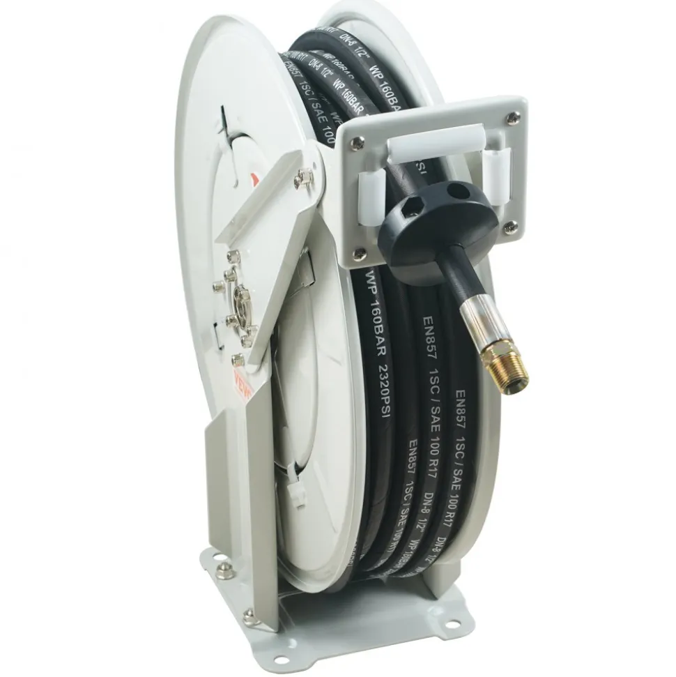 VEVOR Fuel Hose Reel, 1/2" x 50', Extra Long Retractable Machine Oil Hose Reel, Spring Driven Auto Swivel Rewind, Heavy-Duty Carbon Steel Construction with Hose for Auto Repair, Industries, 2300 PSI