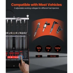 VEVOR Fuel Injector Cleaner Tester, 9 Test Modes, 6-Cylinder 28kHz Ultrasonic Cleaning Machine Adjustable 12V/70V/120V for EFI/FSI/GDI, Injector Cleaner Machine with Drain Valve for Car & Motorcycle