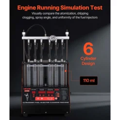 VEVOR Fuel Injector Cleaner Tester, 9 Test Modes, 6-Cylinder 28kHz Ultrasonic Cleaning Machine Adjustable 12V/70V/120V for EFI/FSI/GDI, Injector Cleaner Machine with Drain Valve for Car & Motorcycle