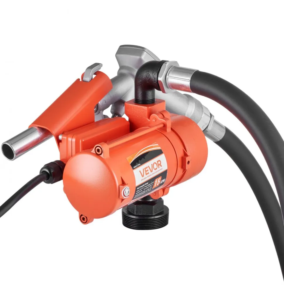 VEVOR Fuel Transfer Pump, 12V DC 15 GPM, Cast Iron Diesel Transfer Pump Kit, with Manual Nozzle, Discharge Hose, Overheat Protection, Power Cable, Explosion-Proof, for Gasoline Diesel Kerosene & More