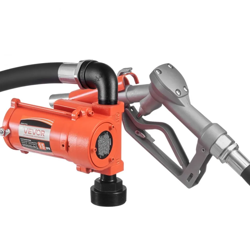 VEVOR Fuel Transfer Pump, 12V DC 15 GPM, Cast Iron Diesel Transfer Pump Kit, with Manual Nozzle, Discharge Hose, Overheat Protection, Power Cable, Explosion-Proof, for Gasoline Diesel Kerosene & More