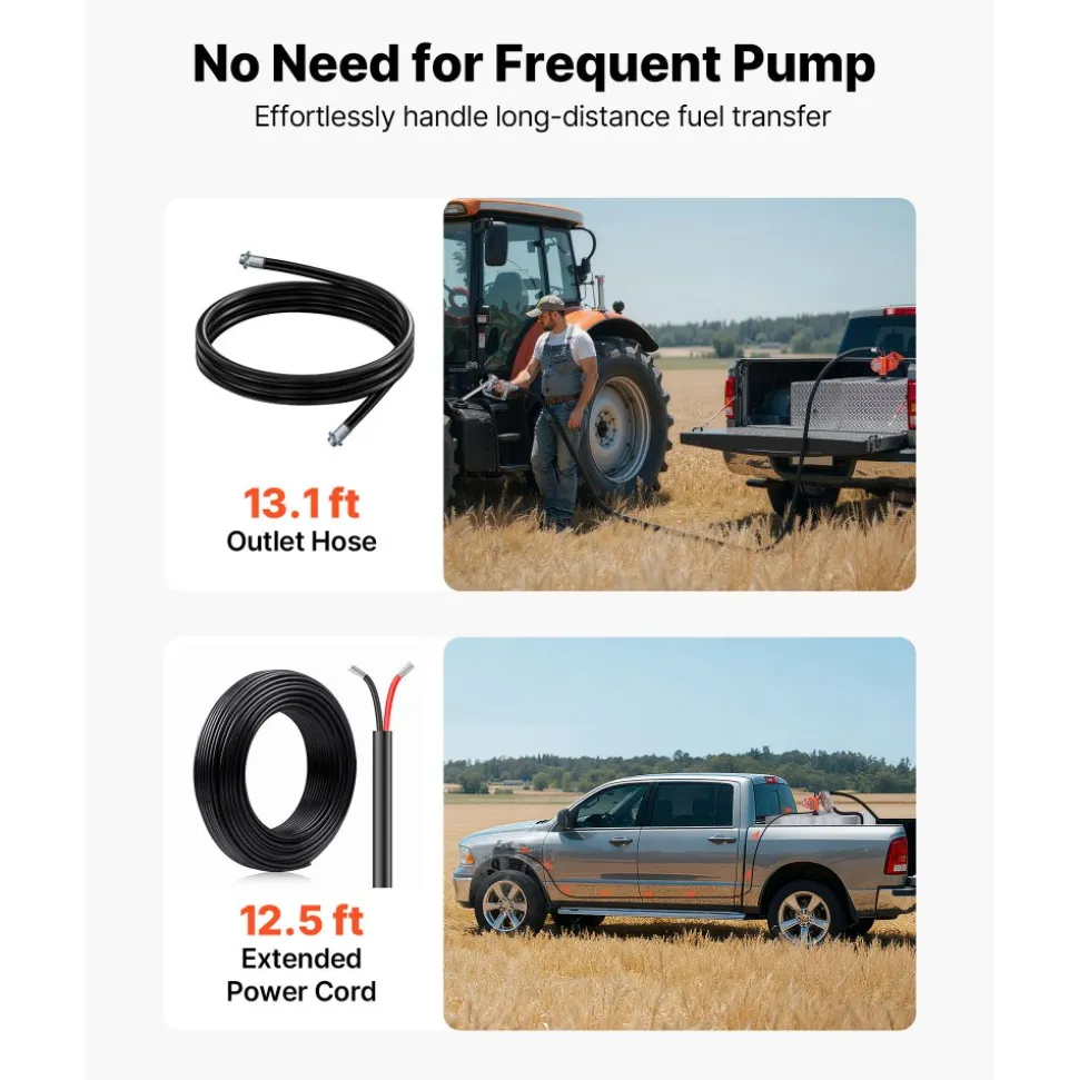 VEVOR Fuel Transfer Pump, 12V DC 15 GPM, Cast Iron Diesel Transfer Pump Kit, with Manual Nozzle, Discharge Hose, Overheat Protection, Power Cable, Explosion-Proof, for Gasoline Diesel Kerosene & More