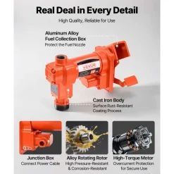 VEVOR Fuel Transfer Pump, 12V DC 16 GPM 1/4 HP Diesel Pump, Extractor Pumps with Manual Nozzle, Discharge Hose and Suction Pipe, for Gasoline, Diesel, Kerosene, Ethanol-Methanol Blends & Biodiesel