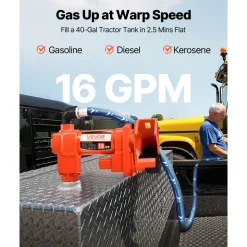 VEVOR Fuel Transfer Pump, 12V DC 16 GPM 1/4 HP Diesel Pump, Extractor Pumps with Manual Nozzle, Discharge Hose and Suction Pipe, for Gasoline, Diesel, Kerosene, Ethanol-Methanol Blends & Biodiesel