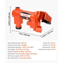 VEVOR Fuel Transfer Pump, 12V DC 16 GPM 1/4 HP Diesel Pump, Extractor Pumps with Manual Nozzle, Discharge Hose and Suction Pipe, for Gasoline, Diesel, Kerosene, Ethanol-Methanol Blends & Biodiesel