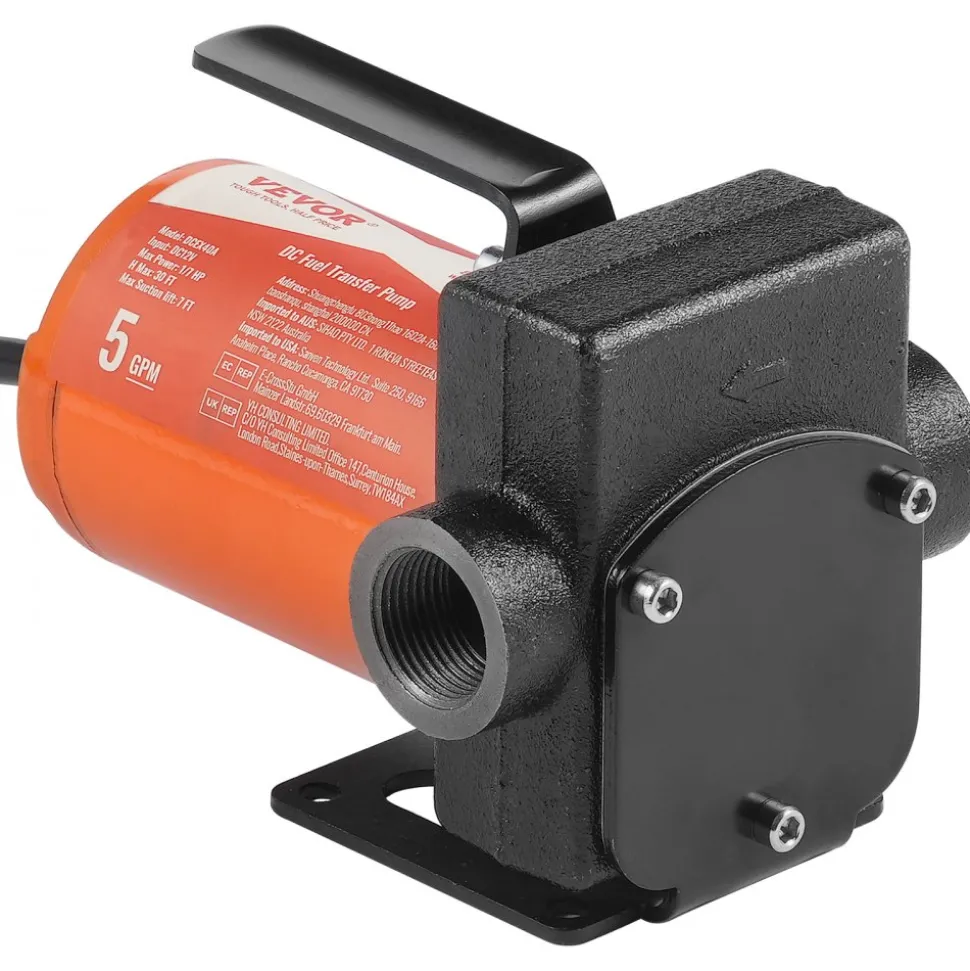 VEVOR Fuel Transfer Pump, 12V DC 5 GPM 1/10 HP, Portable Electric Diesel Transfer Pump with Auto Shut-Off Fuel Nozzle, Long Inlet & Outlet Hose for Gasoline, Diesel, Kerosene, Methanol Blends