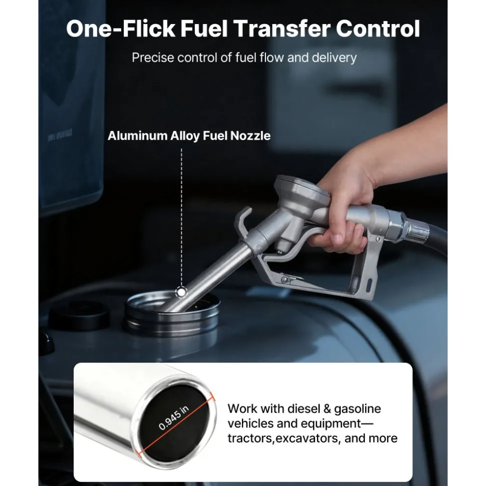 VEVOR Fuel Transfer Pump, 12V DC 15 GPM, Cast Iron Diesel Transfer Pump Kit, with Manual Shut-Off Nozzle, Discharge Hose, Overheat Protection, 1/3 HP Explosion-Proof, for Gasoline Diesel Kerosene