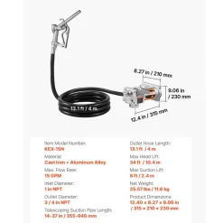 VEVOR Fuel Transfer Pump, 12V DC 15 GPM, Cast Iron Diesel Transfer Pump Kit, with Manual Shut-Off Nozzle, Discharge Hose, Overheat Protection, 1/3 HP Explosion-Proof, for Gasoline Diesel Kerosene