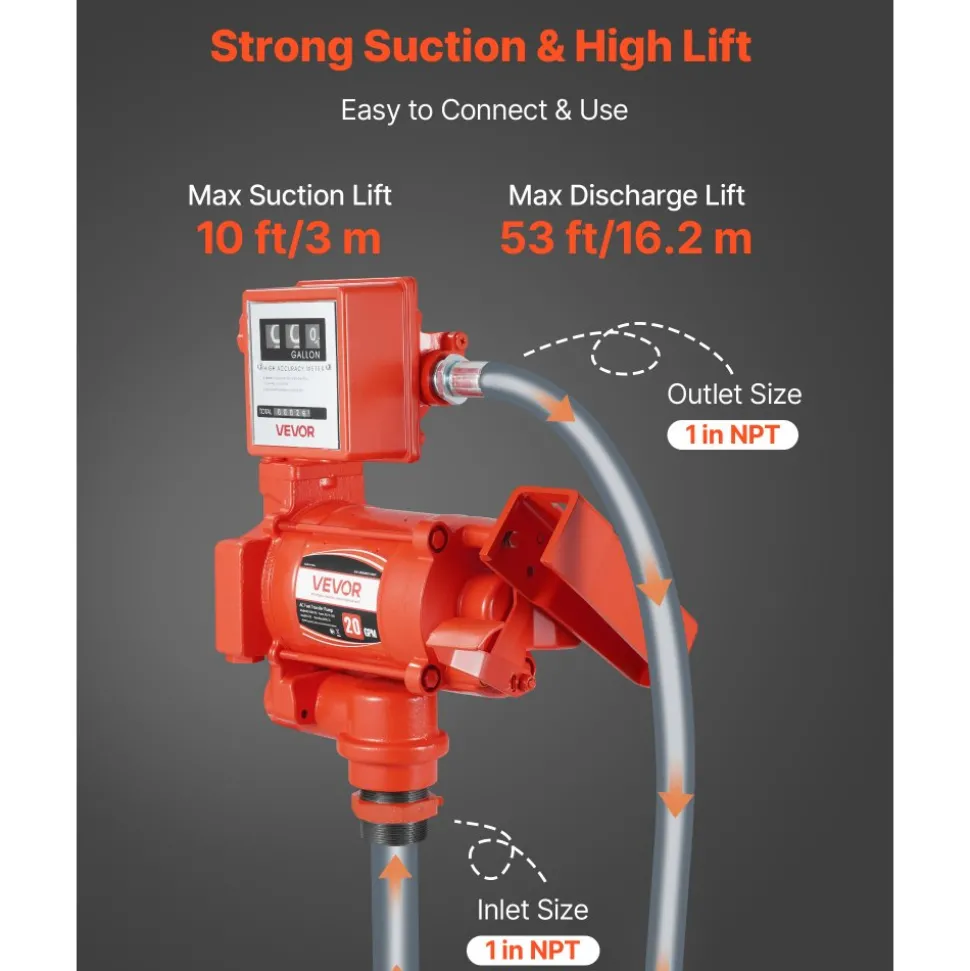 VEVOR Fuel Transfer Pump 110V, 20 GPM 76 L/min, AC Electric Oil Transfer Pump, with Meter, Auto Shut-Off Fuel Nozzle & Discharge Hose, High Flow for Gasoline, Diesel, Kerosene, Biodiesel, Ethanol