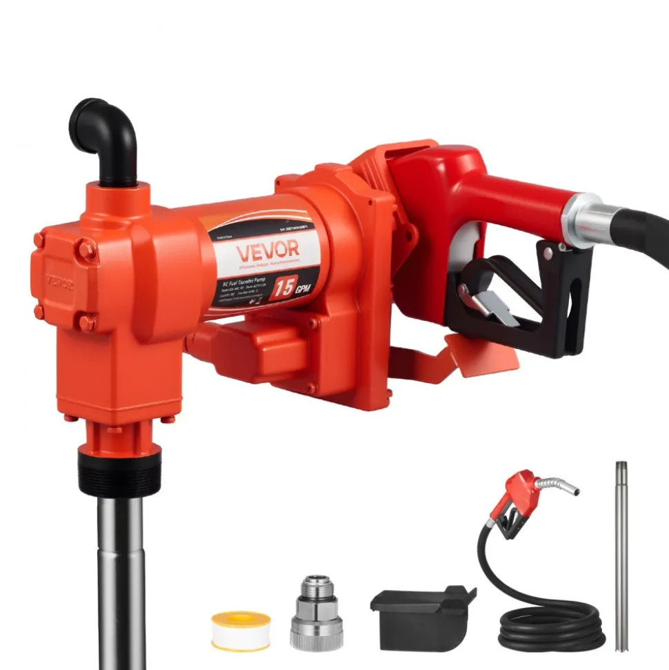 VEVOR Fuel Transfer Pump 110V, 15 GPM 57 L/min, AC Electric Oil Transfer Pump, with Auto Shut-Off Fuel Nozzle & Discharge Hose, High Flow Kit for Gasoline, Diesel, Kerosene, Biodiesel, Ethanol Blends