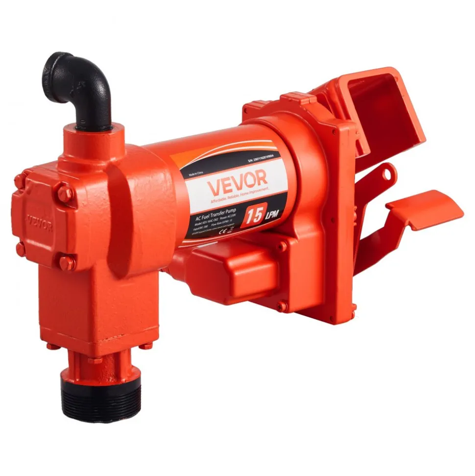 VEVOR Fuel Transfer Pump 110V, 15 GPM 57 L/min, AC Electric Oil Transfer Pump, with Auto Shut-Off Fuel Nozzle & Discharge Hose, High Flow Kit for Gasoline, Diesel, Kerosene, Biodiesel, Ethanol Blends