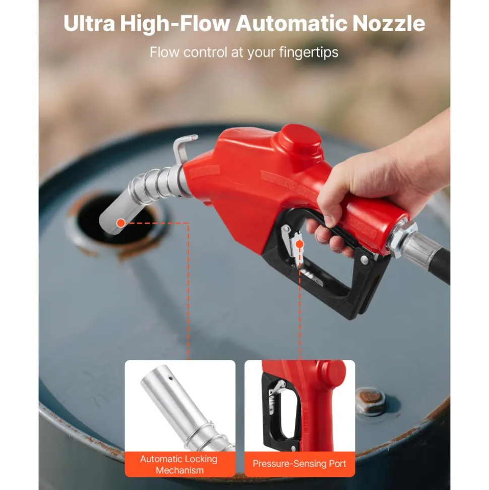 VEVOR Fuel Transfer Pump 110V, 20 GPM 76 L/min, AC Electric Oil Transfer Pump, with Auto Shut-Off Fuel Nozzle & Discharge Hose, High Flow Kit for Gasoline, Diesel, Kerosene, Biodiesel, Ethanol Blends