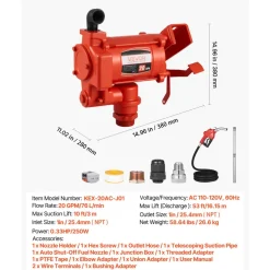 VEVOR Fuel Transfer Pump 110V, 20 GPM 76 L/min, AC Electric Oil Transfer Pump, with Auto Shut-Off Fuel Nozzle & Discharge Hose, High Flow Kit for Gasoline, Diesel, Kerosene, Biodiesel, Ethanol Blends