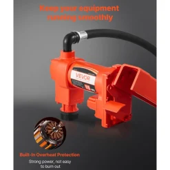VEVOR Fuel Transfer Pump 110V, 15 GPM 57 L/min, AC Electric Oil Transfer Pump, 8 ft/2.4 m Max Suction Lift, 37 ft/11.28 m Max Lift, Overheat Protection, for Gasoline Diesel Kerosene Biodiesel Ethanol