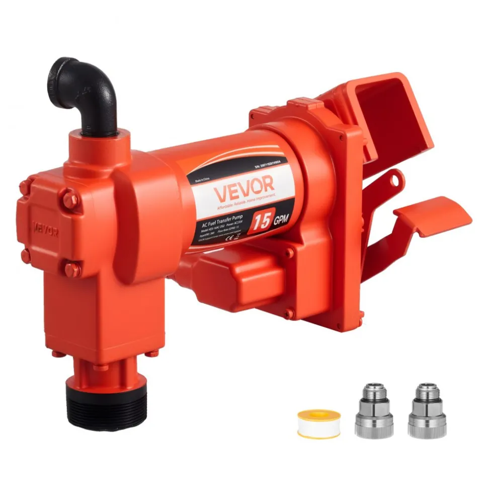 VEVOR Fuel Transfer Pump 110V, 15 GPM 57 L/min, AC Electric Oil Transfer Pump, 8 ft/2.4 m Max Suction Lift, 37 ft/11.28 m Max Lift, Overheat Protection, for Gasoline Diesel Kerosene Biodiesel Ethanol
