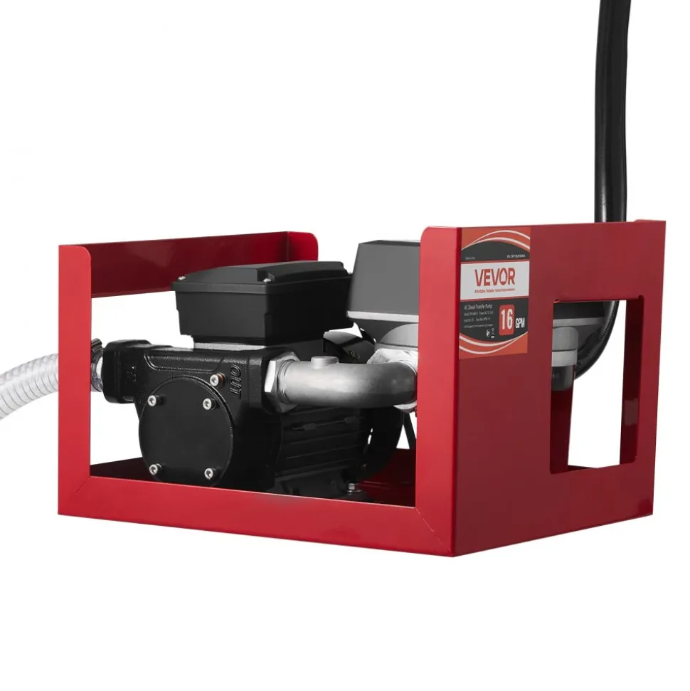 VEVOR Fuel Transfer Pump 110V, 16 GPM 60 L/min, AC Electric Oil Transfer Pump for Diesel Kerosene Biodiesel, with Meter, Auto Fuel Nozzle & 2 Hoses, 45 ft/13.7 m Lift, for Vehicles, Construction Sites