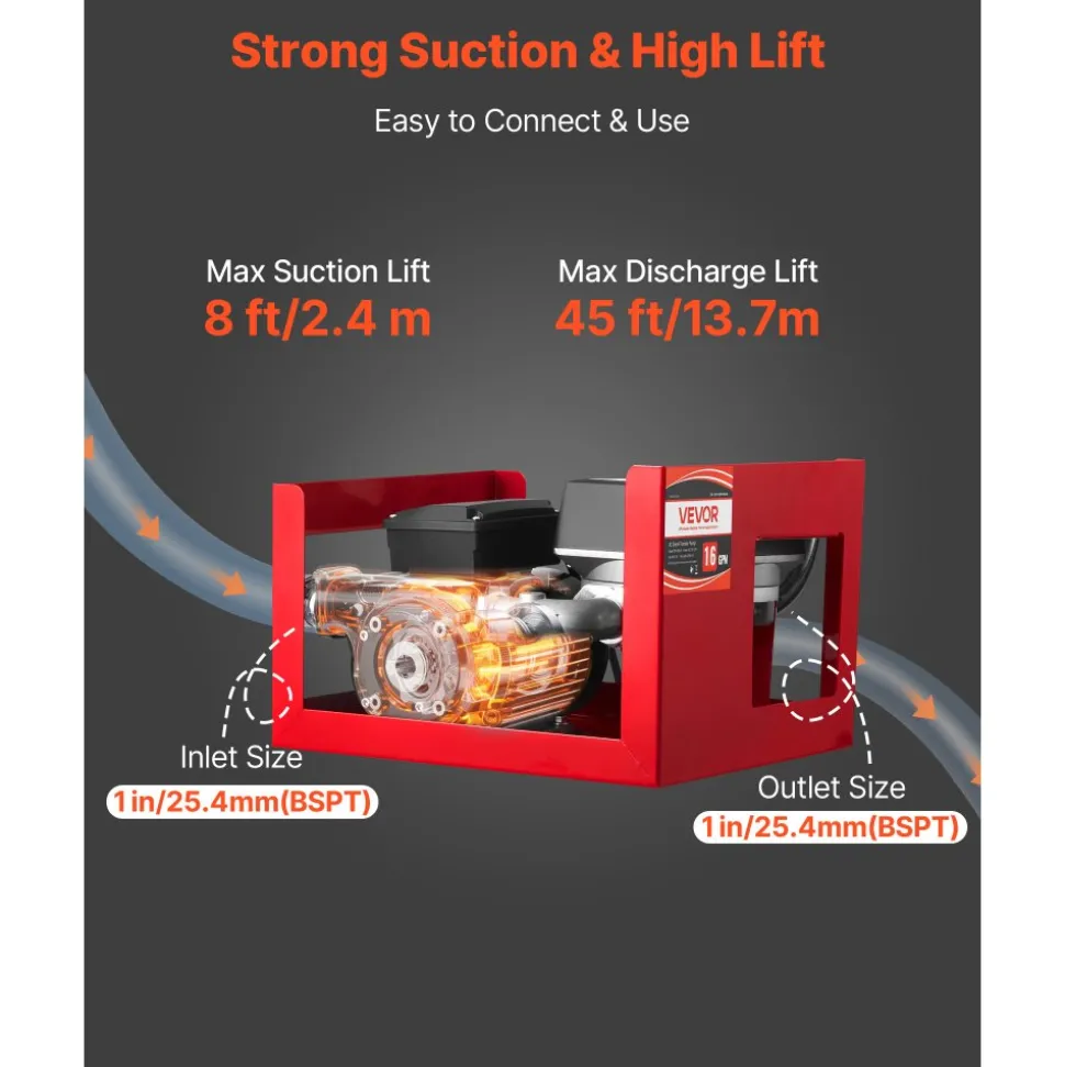 VEVOR Fuel Transfer Pump 110V, 16 GPM 60 L/min, AC Electric Oil Transfer Pump for Diesel Kerosene Biodiesel, with Meter, Auto Fuel Nozzle & 2 Hoses, 45 ft/13.7 m Lift, for Vehicles, Construction Sites