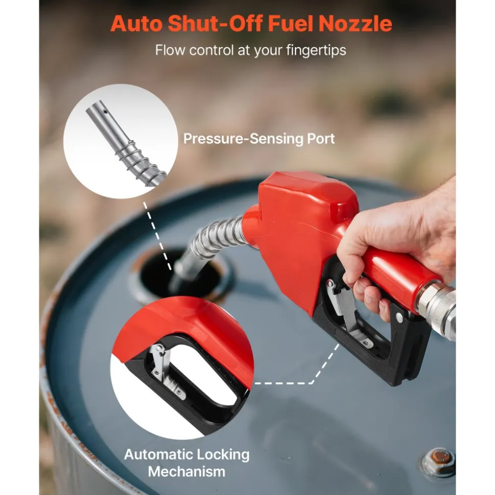 VEVOR Fuel Transfer Pump 110V, 16 GPM 60 L/min, AC Electric Oil Transfer Pump for Diesel Kerosene Biodiesel, with Meter, Auto Fuel Nozzle & 2 Hoses, 45 ft/13.7 m Lift, for Vehicles, Construction Sites