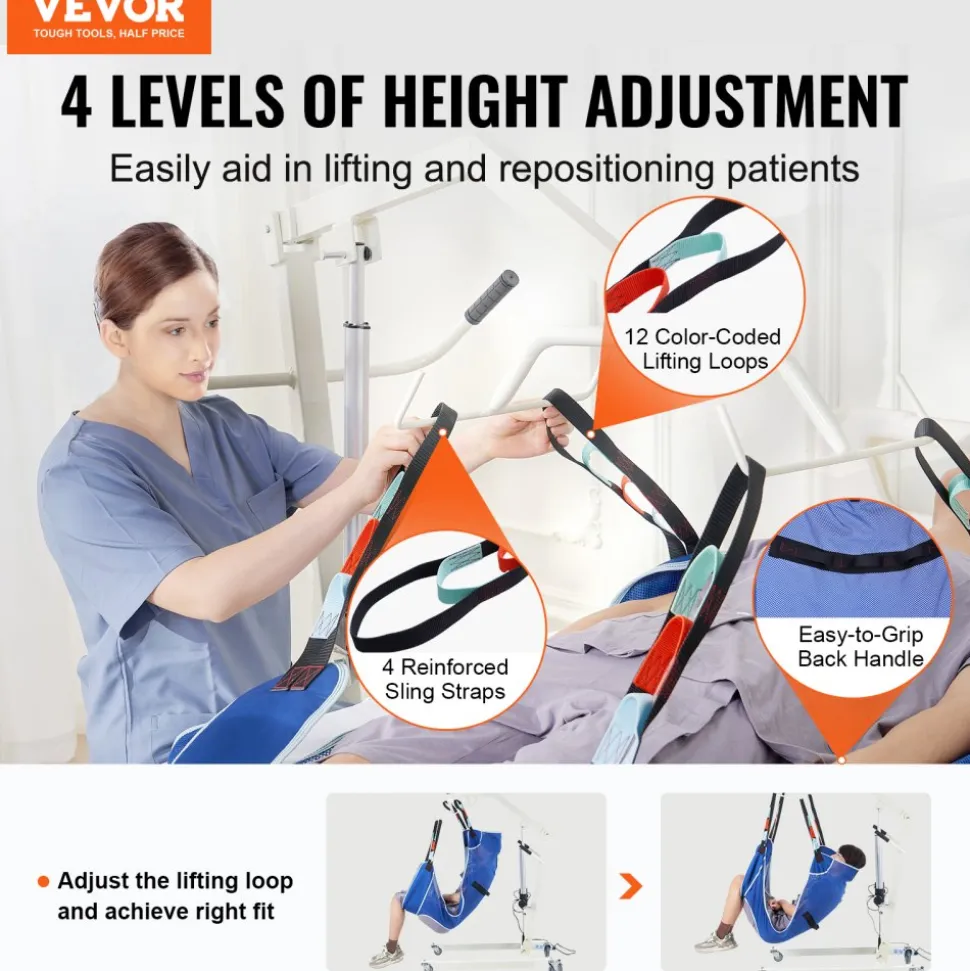 VEVOR Full Body Patient Lift Sling & Commode Opening, Patient Lift Medical Sling for Safe Bathing, Toileting, Polyester Patient Aid Commode Sling for Elderly Disabled Bedridden, 600LBS (Large Size)