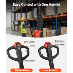 VEVOR Full Electric Pallet Stacker, 3300 lbs Capacity, Pallet Lift Stacker Forklift with Straddle Legs & Forks, 127.6 Inches Lifting Height & 8.66-31.1 Inches Adjustable Fork Width, Orange & Black