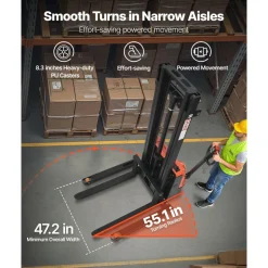 VEVOR Full Electric Pallet Stacker, 3300 lbs Capacity, Pallet Lift Stacker Forklift with Straddle Legs & Forks, 127.6 Inches Lifting Height & 8.66-31.1 Inches Adjustable Fork Width, Orange & Black