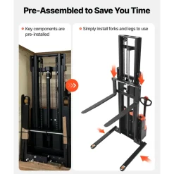 VEVOR Full Electric Pallet Stacker, 3300 lbs Capacity, Pallet Lift Stacker Forklift with Straddle Legs & Forks, 127.6 Inches Lifting Height & 8.66-31.1 Inches Adjustable Fork Width, Orange & Black
