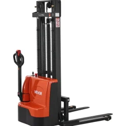 VEVOR Full Electric Pallet Stacker, 3300 lbs Capacity, Pallet Lift Stacker Forklift with Straddle Legs & Forks, 127.6 Inches Lifting Height & 8.66-31.1 Inches Adjustable Fork Width, Orange & Black
