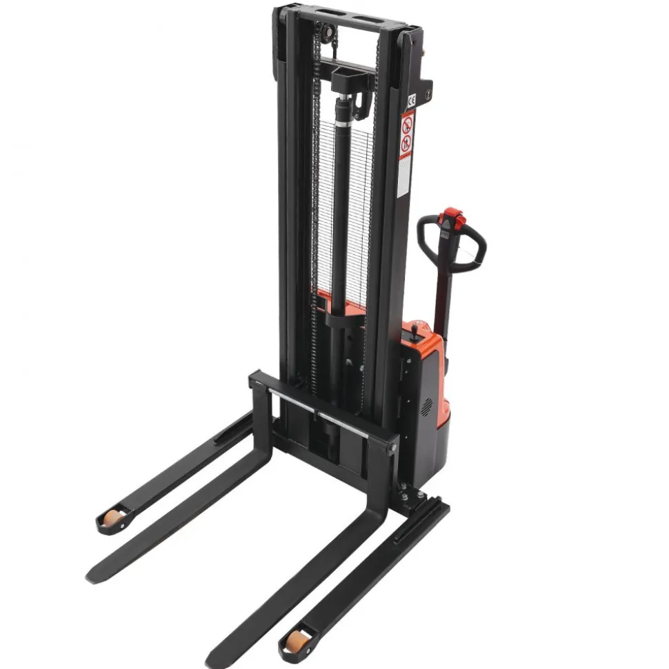 VEVOR Full Electric Pallet Stacker, 3300 lbs Capacity, Pallet Lift Stacker Forklift with Straddle Legs & Forks, 127.6 Inches Lifting Height & 8.66-31.1 Inches Adjustable Fork Width, Orange & Black