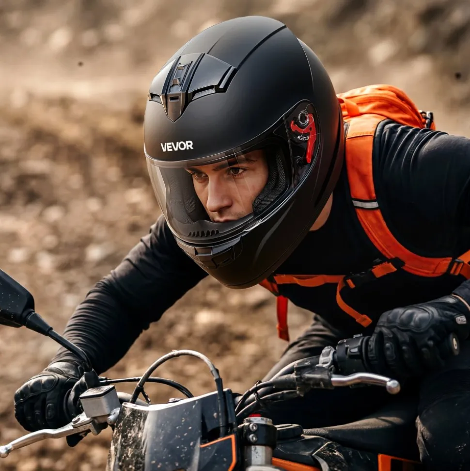 VEVOR Full Face Motorcycle Helmets, Adult Motocross Dirt Bike Helmet with Clear Visor, Lightweight Comfortable Motorcycle Street Bike Helmet for Men and Women - DOT Approved (M Size)