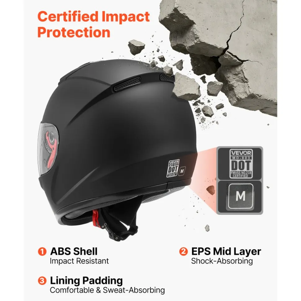 VEVOR Full Face Motorcycle Helmets, Adult Motocross Dirt Bike Helmet with Clear Visor, Lightweight Comfortable Motorcycle Street Bike Helmet for Men and Women - DOT Approved (M Size)