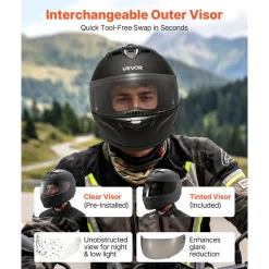 VEVOR Full Face Motorcycle Helmets, Adult Motocross Dirt Bike Helmet with Clear Visor, Lightweight Comfortable Motorcycle Street Bike Helmet for Men and Women - DOT Approved (M Size)