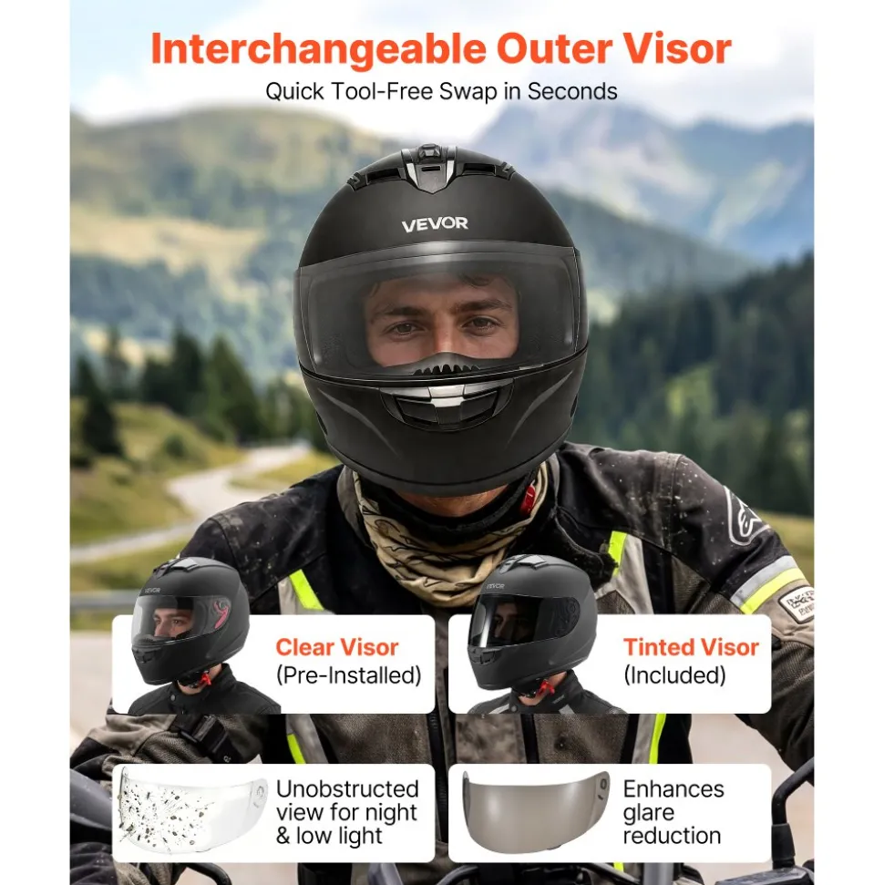 VEVOR Full Face Motorcycle Helmets, Adult Motocross Dirt Bike Helmet with Clear Visor, Lightweight Comfortable Motorcycle Street Bike Helmet for Men and Women - DOT Approved (M Size)