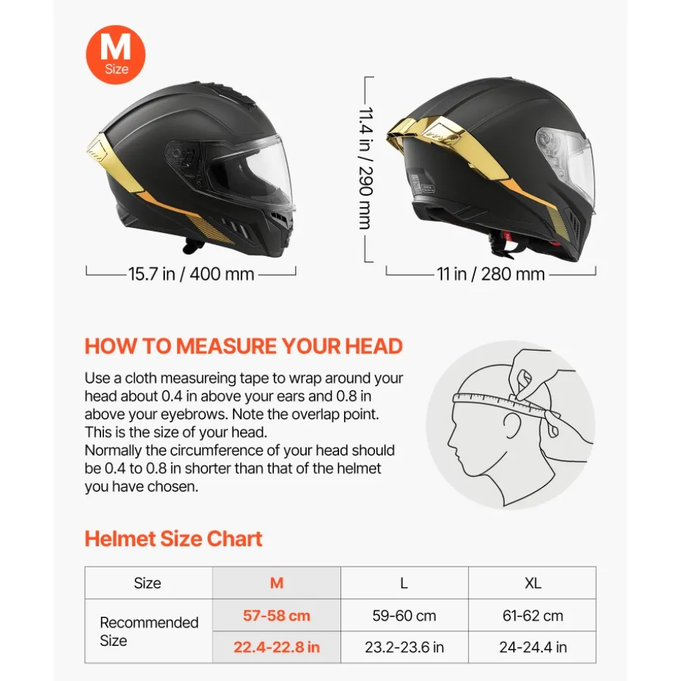VEVOR Full Face Motorcycle Helmets, Dual-Visor Motorcycle Street Bike Helmet, Lightweight Comfortable Motocross Dirt Bike Helmet for Adults Men and Women - DOT & ECE Approved (M Size)