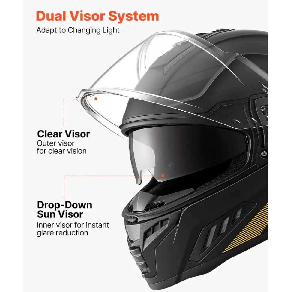 VEVOR Full Face Motorcycle Helmets, Dual-Visor Motorcycle Street Bike Helmet, Lightweight Comfortable Motocross Dirt Bike Helmet for Adults Men and Women - DOT & ECE Approved (M Size)