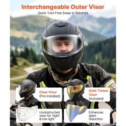 VEVOR Full Face Motorcycle Helmets, Dual-Visor Motorcycle Street Bike Helmet, Lightweight Comfortable Motocross Dirt Bike Helmet for Adults Men and Women - DOT & ECE Approved (M Size)