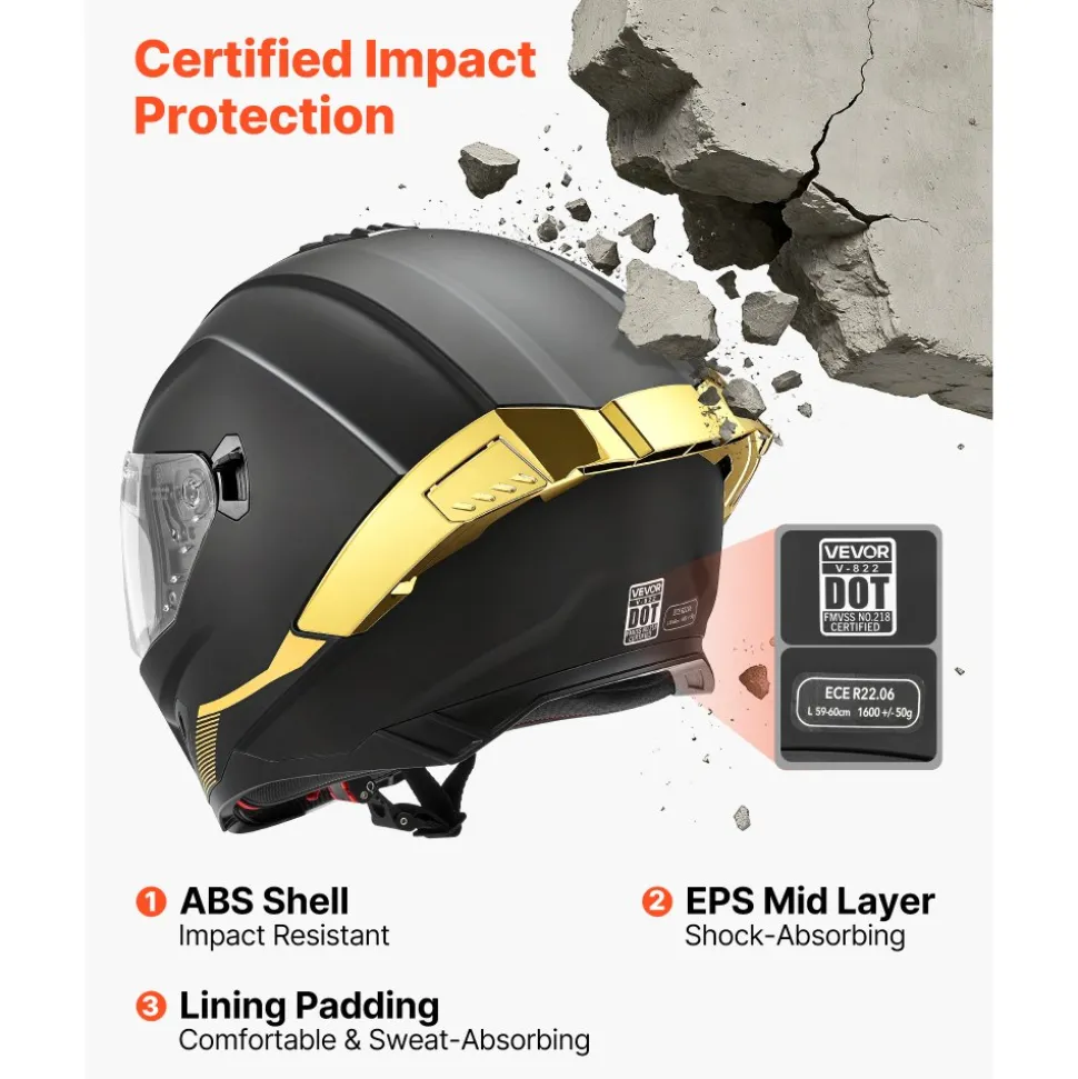 VEVOR Full Face Motorcycle Helmets, Dual-Visor Motorcycle Street Bike Helmet, Lightweight Comfortable Motocross Dirt Bike Helmet for Adults Men and Women - DOT & ECE Approved (L Size)
