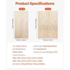 VEVOR Full Size Bunkie Board, 0.4 in Foldable Bed Board Slats with Connection, Wooden Mattress Support for Full Size Bed, Support under Mattress Boards, Ready to Use, 8 Piece, Burlywood