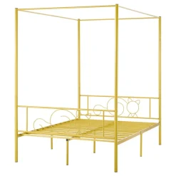 VEVOR Full Size Canopy Bed Frame, Metal Canopy Bed with Minimalist Headboard & Four Posters Design, Heavy Duty Steel Slats Support, Underbed Storage Space, No Box Spring Needed, Easy Assembly, Gold