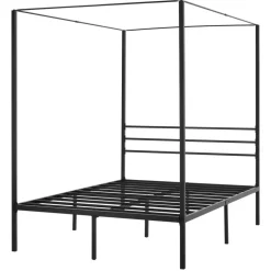 VEVOR Full Size Canopy Bed Frame, Metal Canopy Bed with Four Posters Design, Heavy Duty Steel Slats Support, Underbed Storage Space, No Box Spring Needed, Easy Assembly, Black