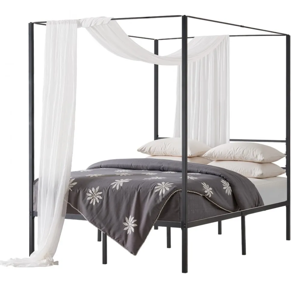 VEVOR Full Size Canopy Bed Frame, Metal Canopy Bed with Four Posters Design, Heavy Duty Steel Slats Support, Underbed Storage Space, No Box Spring Needed, Easy Assembly, Black