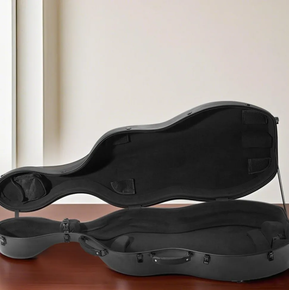 VEVOR 4/4 Full Size Cello Case, Composite Carbon Fiber, Lightweight Portable Travel Carrying Bag, with Plush Lining, Dual Shoulder Straps, Anti-Scratch, Professional Cello-Shape, for Cello, Black