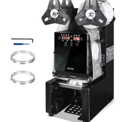 VEVOR Fully Automatic Cup Sealing Machine, 500-650 Cups/H, Cup Sealer Machine for 190 mm Tall & 90/95 mm Cup, Electric Tea Sealer with Digital Control LCD Panel for Bubble Milk Tea Coffee, Black