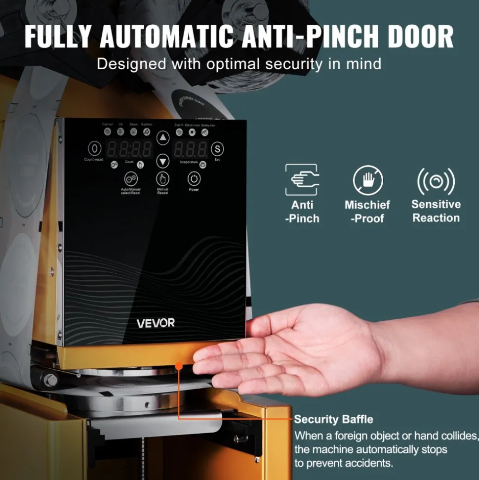 VEVOR Fully Automatic Cup Sealing Machine, 500-650 Cups/H, Cup Sealer Machine for 190 mm Tall & 90/95 mm Cup, Electric Tea Sealer with Digital Control LCD Panel for Bubble Milk Tea Coffee, Gold