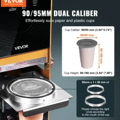 VEVOR Fully Automatic Cup Sealing Machine, 500-650 Cups/H, Cup Sealer Machine for 180 mm Tall & 90/95 mm Cup, Electric Boba Tea Sealer with Digital Control LCD Panel for Bubble Milk Tea Coffee, Gold