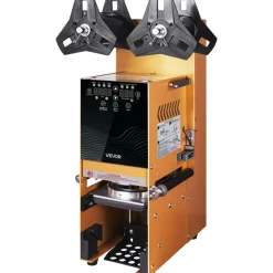 VEVOR Fully Automatic Cup Sealing Machine, 500-650 Cups/H, Cup Sealer Machine for 180 mm Tall & 90/95 mm Cup, Electric Boba Tea Sealer with Digital Control LCD Panel for Bubble Milk Tea Coffee, Gold