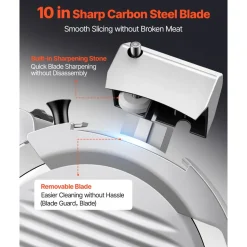 VEVOR Fully Automatic Meat Slicer, 180W + 370W Commercial Food-Slicer with 10