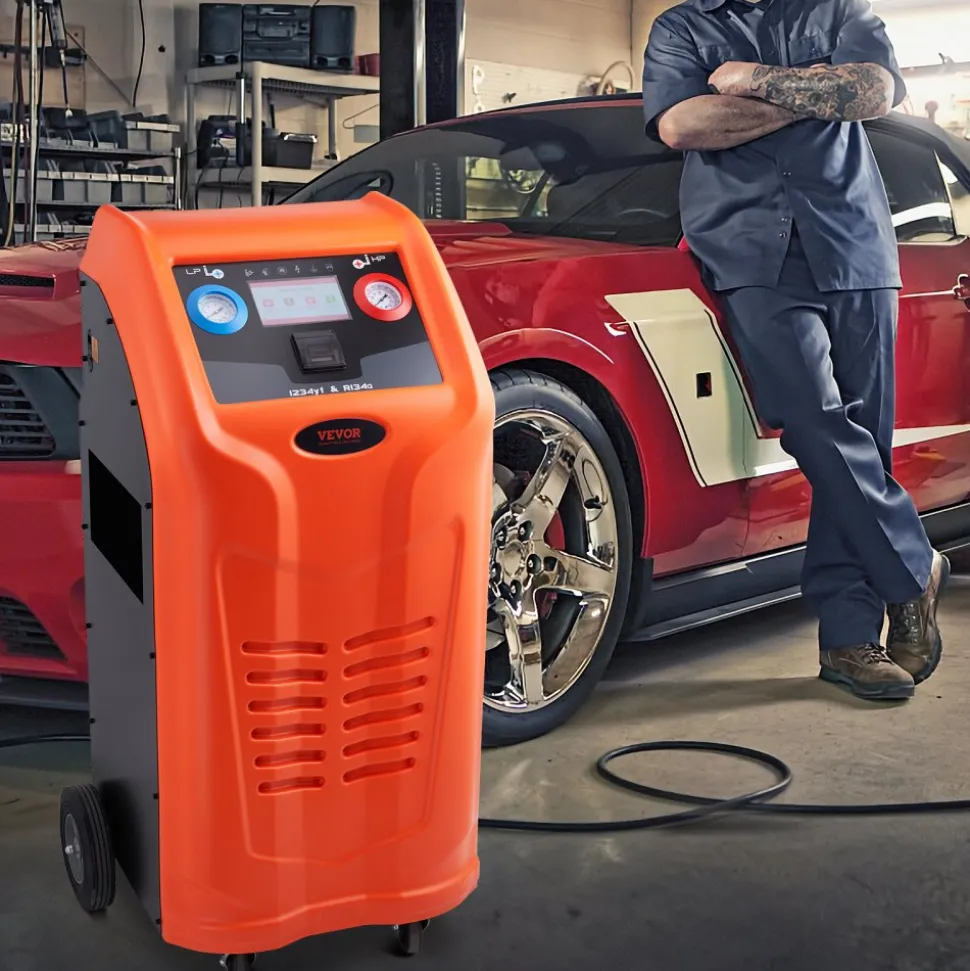 VEVOR Fully Automatic Refrigerant Recovery Machine for 1234yf, ≥98.5% Accuracy, 7-Inch Touch Screen, AC Recovery, Vacuum, and Recharging Machine for Standard and High Voltage Automotive A/C Systems