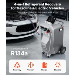 VEVOR Fully Automatic Refrigerant Recovery Machine for R134a, ≥98.5% Accuracy, 10.1-Inch Touch Screen, AC Recovery, Vacuum, Recharging and Flushing for Standard & High Voltage Automotive A/C Systems